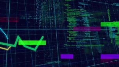 Digital unique glitch video with graph representing financial data. Motion graphics, business, data, infographic, chart, computer graphic, futuristic.