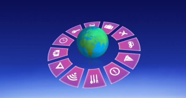 Animation Travel Icons Globe Sky Background Global Travel Technology Digital — 图库视频影像