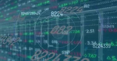 Animation of numbers and financial data processing over computer servers. Global business, data processing, digital interface and connections concept digitally generated video.