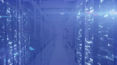 Animation of data processing over computer servers. Global computing and data processing concept digitally generated video.