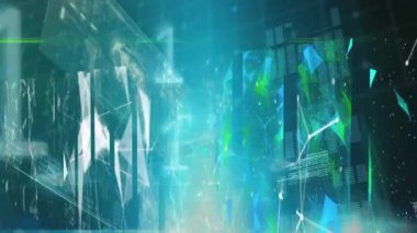 Şekiller üzerinde veri işleme animasyonu. küresel iş ve dijital arayüz kavramı dijital olarak oluşturulmuş video.