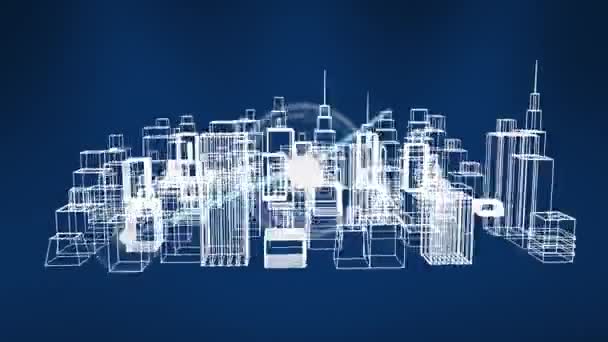 Illustration Glowing Dots Interconnecting Lines Model Cityscapes Animation Digitally Generated — Stock videók