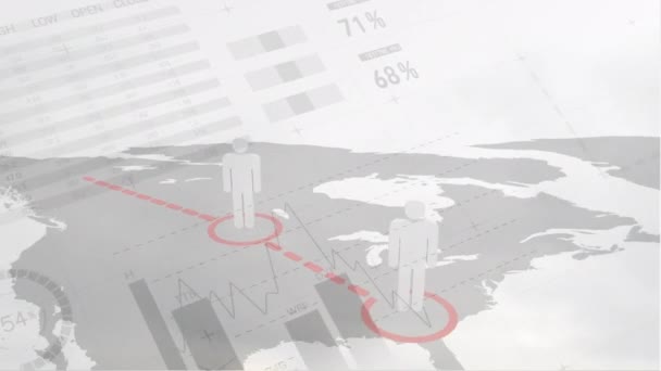 Animation Statistical Data Processing World Map Landscape Spinning Windmill Global — Vídeo de Stock