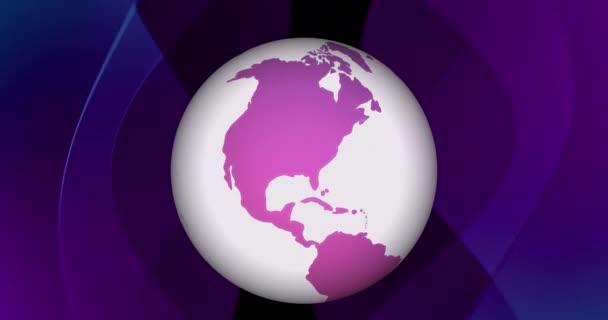 Анімація Біло Фіолетового Глобуса Обертається Фіолетовому Фоні Глобальні Подорожі Технології — стокове відео