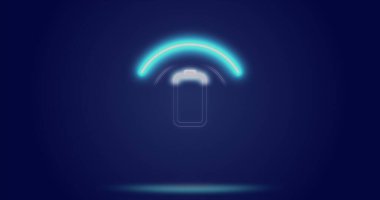 Image of processing circle and battery level over navy background. Tech symbols, loading and technology concept digitally generated image.