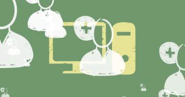 Animation of media icons over computer. Social media and digital interface concept digitally generated video.