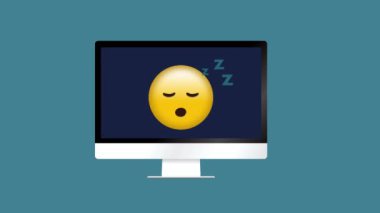 Animation of emoji icon over computer. Social media and digital interface concept digitally generated video.