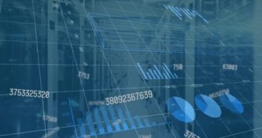 Animation of data processing and graphs and charts on interface. Global communication, business, data and digital interface concept digitally generated video.
