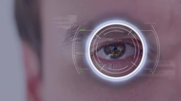 Animation Viewfinder Data Circle Eye Caucasian Man Bionic Security Data — Video