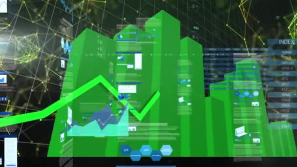 Animation Hud Interface Graph Bars Data Dots Interconnecting Lines Digitally — Stock videók