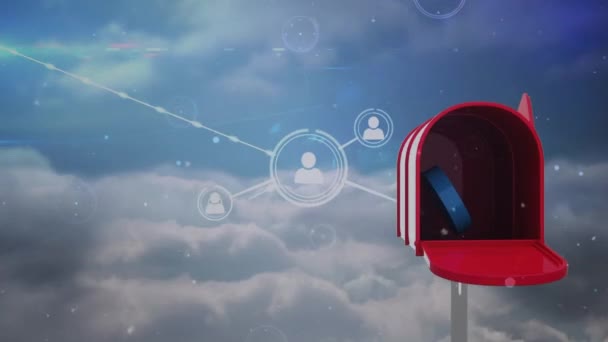 Animation Network Connections People Icons Red Letterbox Sky Global Business — 비디오