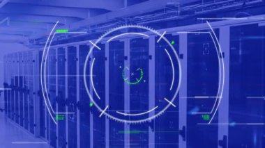 Animation of scope with data processing over computer servers. Global computing and data processing concept digitally generated video.