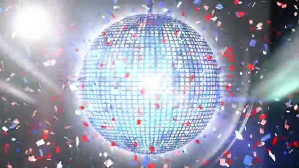 Animation Confetti Disco Ball Rotating Background Lights Party Disco Dance — Stockvideo