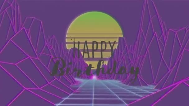 Animation Digital Let Celebrate Happy Birthday Text Moving Grid Patterns — Stockvideo