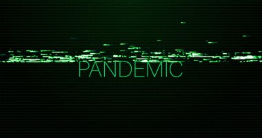Image of interference over pandemic text on black background. Global technology and digital interface concept digitally generated image.