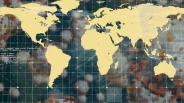 Animation of world map over data processing and virus cells. global business, computing and digital interface concept digitally generated video.