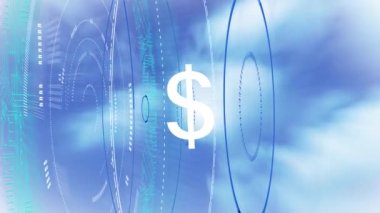 Animation of processing circle and dollar over clouds. Global finance and economy concept digitally generated video.