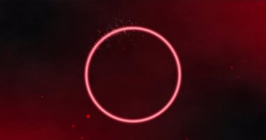 Animation of neon circle over red and black digital space with dots. Digital screen, interface and technology concept digitally generated video.