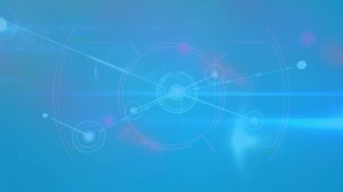 Animation of network of connections and data processing moving over blue background. Global communication, data and digital interface concept digitally generated video.