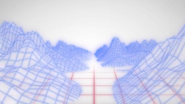 Animation Blue Synthwave Wireframe Mountains Red Grids Digital Composite Artificial — Vídeos de Stock