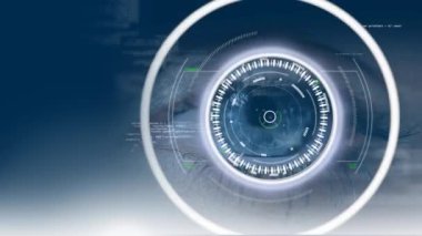 Animation of circle over data and eye of caucasian woman. Bionic security, data safety and technology concept digitally generated video.