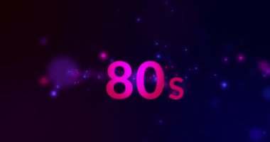 Animation of 80s text on black background with lights. Music, party, clubbing and disco concept digitally generated video.
