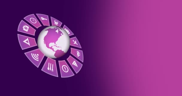 Animation Travel Icons Globe Copy Space Pink Background Global Travel — 图库视频影像