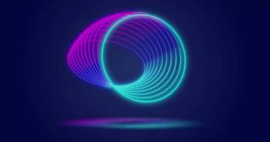 Image of neon circles moving over navy background. Shape, colour and movement concept digitally generated image.