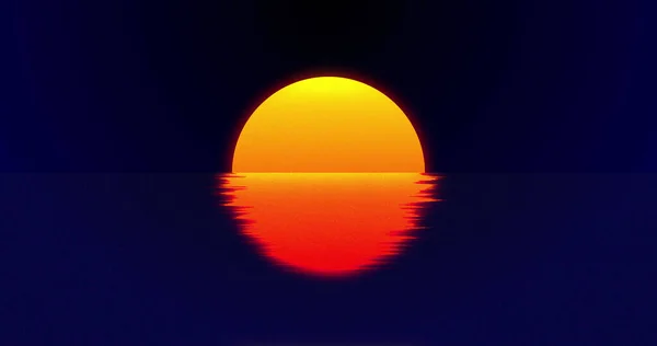 Image of sun over water on black background. Abstract background, colour and movement concept digitally generated image.
