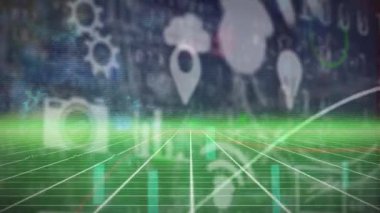 Animation of lines over data processing on black background. Global technology, computing and digital interface concept digitally generated video.