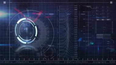 Animation of scope scanning and data processing with red line on screen. Global data processing, digital interface and connections concept digitally generated video.