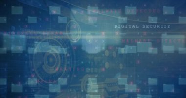Animation of digital padlock with integrated circuit over data processing on navy screen. Data safety, digital security, global network and technology concept digitally generated video.