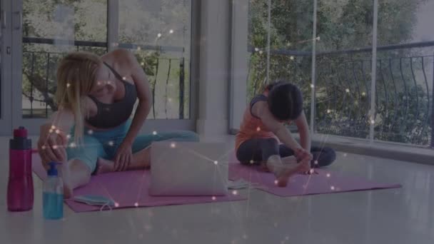 Animation Spots Caucasian Mother Daughter Exercising Lifestyle Digital Interface Concept — Wideo stockowe