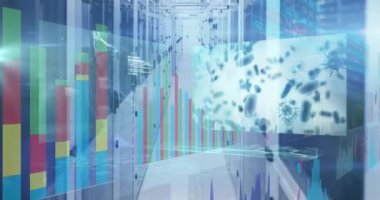 Animation of data processing over computer servers. Global computing, technology, data processing and networks concept digitally generated video.