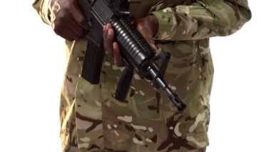 Animation of writings and african american male soldier over flag of usa. American patriotism, army and freedom concept digitally generated video