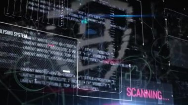 Animation of data processing over padlock icon on black background. global finances, computing and digital interface concept digitally generated video.