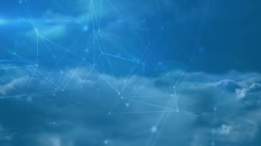 Animation of network of connections over digital city on blue background. global technology, connections and digital interface concept digitally generated video.