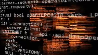 Animation of orange data processing over black background. programming, data processing and technology concept digitally generated video.