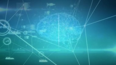 Animation of communication network over dna, brain and data processing. Global communication, science, medical research, data and digital interface concept digitally generated video.