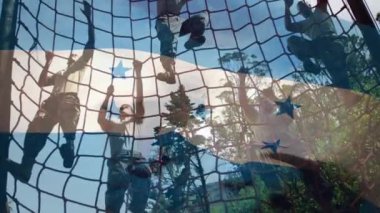 Animation of flag of honduras over diverse male soldiers during training. army, defense and patriotism concept digitally generated video.