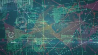 Animation of network of connections and data processing over grid. Global computing, networking and data processing concept digitally generated video.