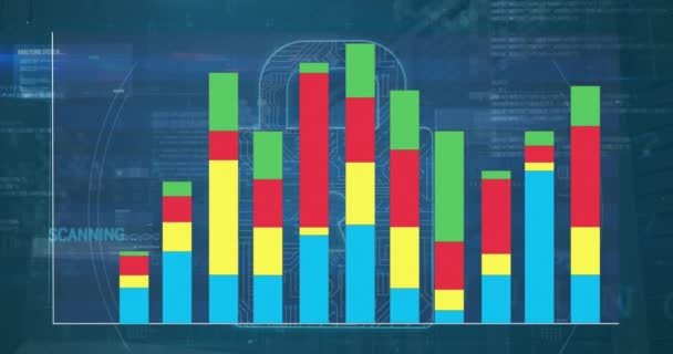 Animation Data Processing Digital Padlock Blue Background Computing Digital Interface — Stock videók