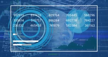 Animation of data processing over scopes scanning. Global networks, computing, data processing and digital interface concept digitally generated video.