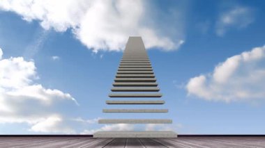 Animation of floating staircase over clouds moving in blue sky. Nature, science, progress and technology, abstract background concept digitally generated video.