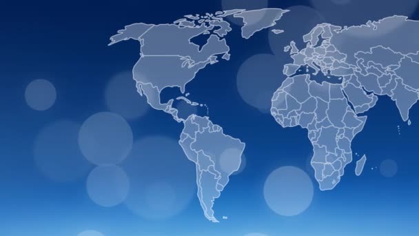 Animation Dots World Map Blue Background Media Television Communication Information — Vídeo de Stock