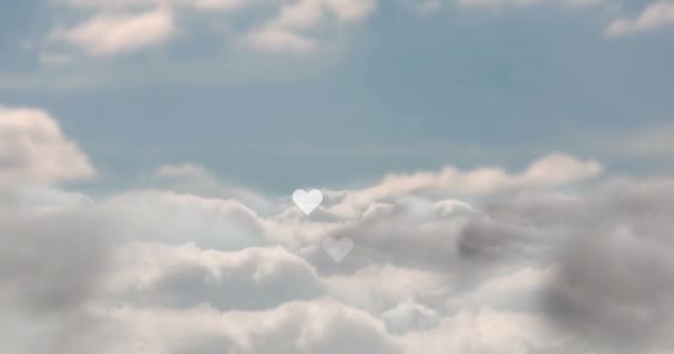 Animation Digital Heart Shapes Flying Cloudscape Moving Loop Copy Space — ストック動画