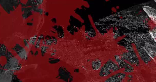 Animation Red Paint Splats Moving Grey Organic Textures Black Background — Stockvideo