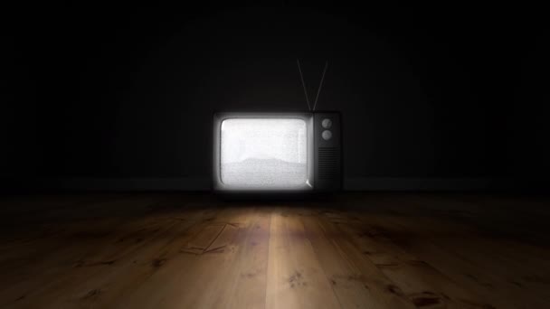 Animation Vintage Black Room Wooden Floor Media Television Communication Information — Stock video