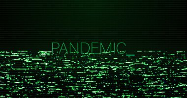 Image of interference over pandemic text on black background. Global technology and digital interface concept digitally generated image.