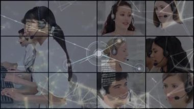 Ofisteki çeşitli iş adamlarıyla olan bağlantıların animasyonu. Küresel iş ve dijital arayüz kavramı dijital olarak oluşturulmuş video.